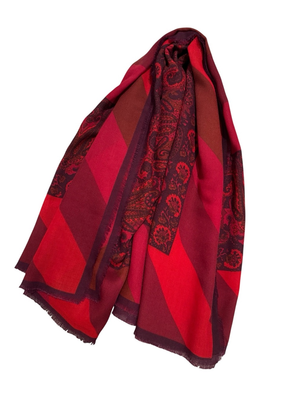 ❤️✨Vintage 70’s Gorgeous Red Boho Paisley Fringe Festival Scarf Head Wrap